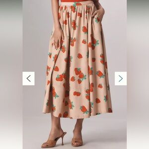 Anthropologie The Jacie Poplin Printed Maxi Skirt by Maeve XS STRAWBERRY NWT